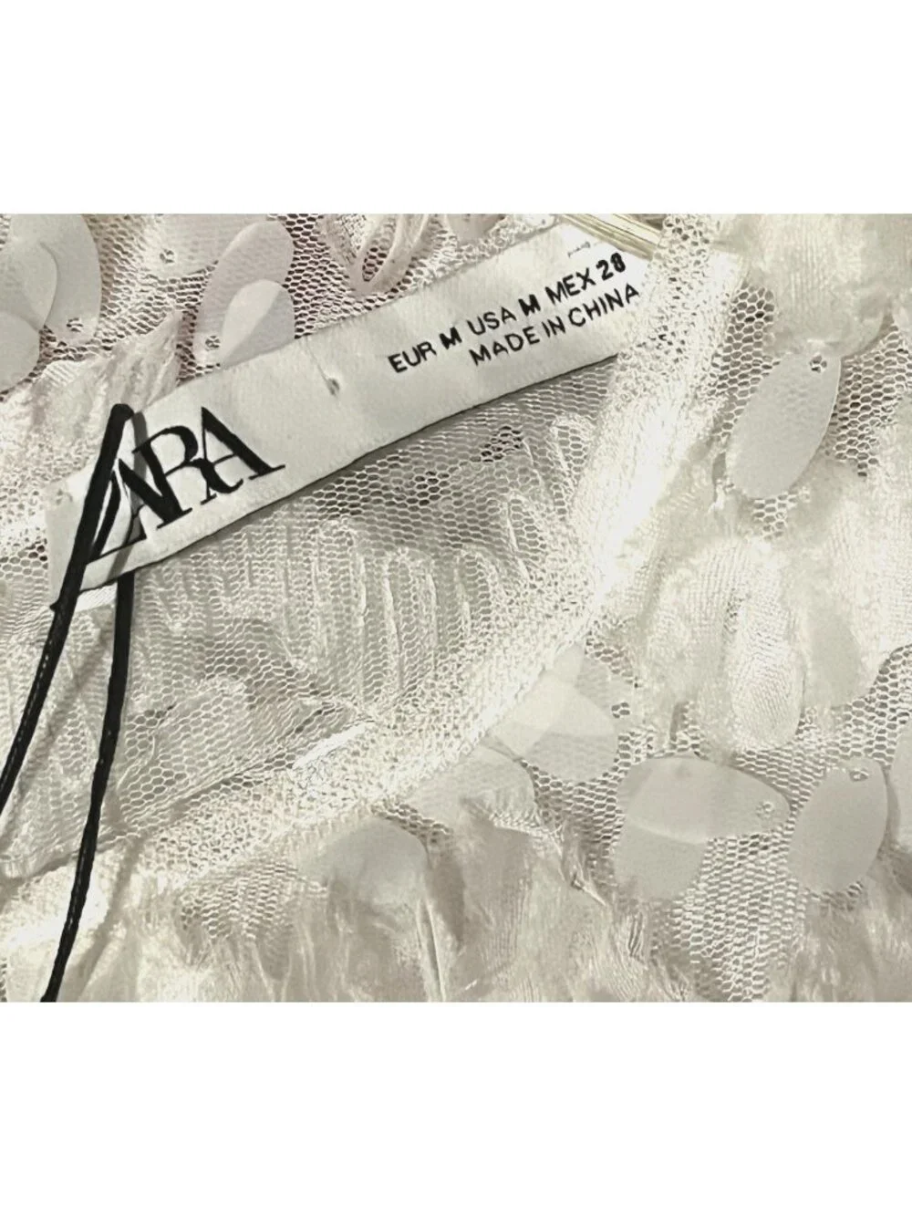 New Zara White Sequin Embellished Puff Long Sleeve Party Evening Blouse Top